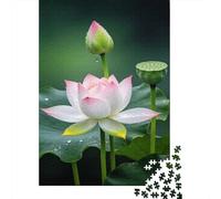 Lotus Rose et Blanc avec Gousse Puzzle Fleur de Prunier 1000 Pezzi Cartone Di Alta Qualità per Amanti Puzzle, Rilassante Tempo Libero, Regalo Compleanno Attività Famigliare 38x26cm/1000pcs