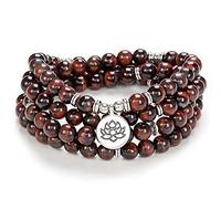 Lotus Seed Charm Mala Perles 108 Bracelet Collier Significatif Cadeaux Faits À La Main Bijoux De Yoga (Oeil de tigre rouge (Red Tiger Eye))