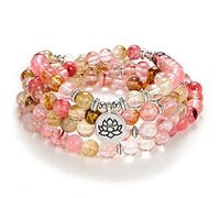 Lotus Seed Charm Mala Perles 108 Bracelet Collier Significatif Cadeaux Faits À La Main Bijoux De Yoga (Tourmaline Pastèque Rose (Pink Watermelon Tourmaline))