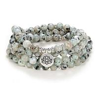 Lotus Seed Charm Mala Perles 108 Bracelet Collier Significatif Cadeaux Faits À La Main Bijoux De Yoga (Jaspe Seasame (Seasame Jasper))