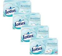 Lotus Sensitive - 320 Mouchoirs 4 épaisseurs pour un confort absolu - Blancs, doux et résistants - Fabriqués en France - Lot de 4 boîtes de 80
