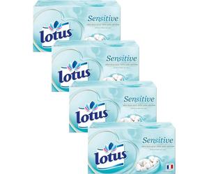 Lotus Sensitive 320 Mouchoirs blanc en boîte (Lot de 4 Boîtes x 80 Mouchoirs) 4 épaisseurs pour plus de confort - Offre Spéciale