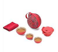 Lotus Shape Service à thé Kungfu portable Service à thé en porcelaine fait à la main Ensemble de thé de voyage 1 théière 2 tasses à thé avec sachet de thé et nappe à thé pour le bureau à domicile