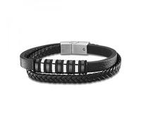 Lotus Bracelet Gourmette Jonc LS2102-2/1 en acier inoxydable cuir noir 23 cm Homme