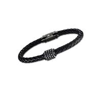 Lotus STYLE Bracelet pour homme LS1980-2/1 en cuir/acier inoxydable noir D4JLS1980-2-1, 22.5 centimeters, Cuir Acier inoxydable