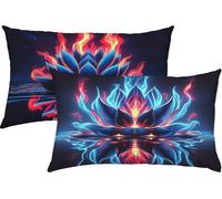 Lotus Taie Oreiller 30x50 Housse de Coussin Velours Bleu Marine Lot de 2, Taies d'oreiller Exterieur Impermeable, Respirant Confort et Luxueuse Housse Coussin Decoratif pour Salon Coucher Canapé K3-4