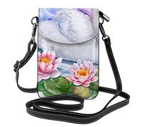 Lotus Water Lilies White Swan Sac à bandoulière en cuir PU pour femme pochette pour téléphone portable Sac de téléphone léger