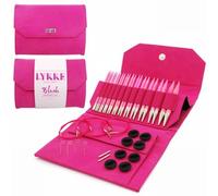 Lotus Yarns Lykke Lot d'aiguilles à tricoter circulaires interchangeables en bois coloré de 12,5 cm - 12 paires de pointes d'aiguille, 5 cordons, 2 connecteurs, 4 clés et 8 bouchons (rose)
