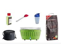 LotusGrill Barbecue XL Kit de démarrage 1x Lotus Barbecue Charbon de Bois de hêtre XL Vert Citron 1x 1kg, 1x Pâte Combustible 200ml, 1x Pinceau Mandarine Orange, 1x XL Sacoche de Transport