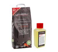 LotusGrill Charbon de Bois de hêtre 2,5 kg Sac avec LotusGrill brûleure à pâte 200 ML, Deux Développé pour raucharmes grillades avec Lotusgrill