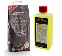 LotusGrill - Charbon de hêtre de 2,5 kg, pâte combustible de 500 ml, tous deux pour grillades sans fumée avec LotusGrill