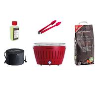 LotusGrill Kit de Démarrage 1x LotusGrill Rouge feu 1x Charbon de bois de hêtre 2,5kg,1x Pâte brûlante 200ml,1x Pinces à saucisses rouge,1x sac de Transport le barbecue à charbon de bois sans fumée/
