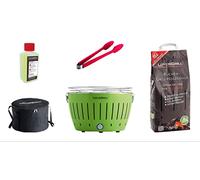LotusGrill Kit de Démarrage 1x LotusGrill Vert limette 1x Charbon de bois de hêtre 1kg,1x Pâte brûlante 200ml,1x Pinces à saucisses Rouge,1x sac de Transport le barbecue à charbon de bois sans fumée/