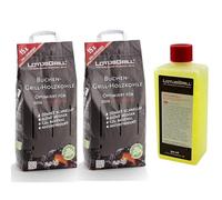 LotusGrill Lot de 2 sacs de charbon de bois de hêtre 2,5 kg + pâte combustible LotusGrill 500 ml chacun conçu pour griller sans fumée avec le LotusGrill