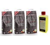LotusGrill Lot de 3 sacs de charbon de bois de hêtre de 2,5 kg avec pâte combustible de 500 ml, les deux conçus pour des grillades sans fumée avec le LotusGrill