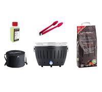 LotusGrill S Small Compact Starter Set Anthracite Grey le barbecue au charbon de bois à faible dégagement de fumée avec 2,5kg de charbon 200ml de pâte 1x pince (couleur selon disponibilité) 1x Sac