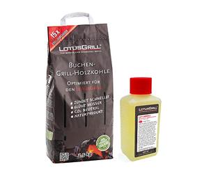 LotusGrill Sac de charbon de bois de hêtre de 2,5 kg avec brûleur à pâte de 200 ml - Deux conçus pour les grillades à faible fumée avec Lotusgrill
