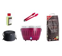 LotusGrill Small Compact Kit de démarrage pour barbecue au charbon de bois avec 1 kg de charbon de bois de hêtre, 200 ml de pâte combustible, 1 couteau multi-usages et 1 sac Alimentation via USB