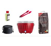LotusGrill Small Kit de démarrage compact pour barbecue au charbon de bois avec 1 kg de charbon de bois de hêtre, 200 ml de pâte combustible, 1 couteau multi-usages et 1 sac Alimentation via USB