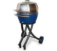 LotusGrill XL Set barbecue de jardin bleu profond - Chariot de barbecue avec capot de barbecue XL acier inoxydable