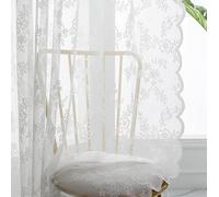 Lotusolution Lot de 2 rideaux en dentelle blanche de 160 cm de long pour chambre à coucher, rideaux transparents en dentelle rose durable avec œillets sur le dessus, rideaux de fenêtre pour salon, 140