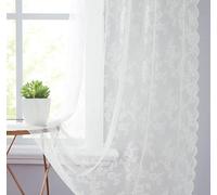 Lotusolution Lot de 2 Rideaux en Dentelle Blanche de 241,3 cm de Long - Style rétro - Motif Floral français brodé Durable - Rideaux à œillets pour fenêtre de Salon, 140 cm de Large