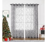 Lotusolution Lot de 2 rideaux en dentelle grise pour chambre à coucher, 241,3 cm de long, voilages transparents vintage avec broderie florale française avec œillets sur le dessus pour chambre à