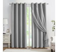 Lotusolution Lot de 4 Rideaux occultants Gris pour Chambre à Coucher de 241,3 cm de Long, Style Shabby Chic, Rideaux à Isolation Thermique avec voilages Gris, 132,1 cm de Large
