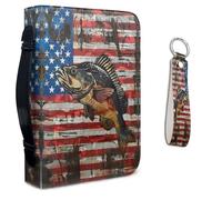 Lotusorchid Bass Fish - Étui de protection pour la Bible avec porte-clés en cuir pour femme, sac de transport imperméable pour la Bible - Motif drapeau américain - Pour homme - Pour étude de la Bible