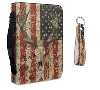 Lotusorchid Étui de bible avec porte-clés en cuir pour homme et femme - Drapeau américain - Rouge et bleu - Taille 2XL