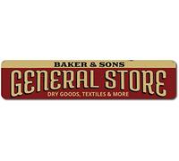 Lotusworld Panneau de Rue en métal personnalisé General Store Dry Goods Textiles & More Mercantile 10,2 x 40,6 cm