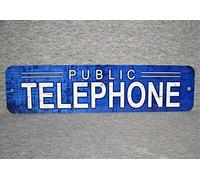 Lotusworld Plaque de rue en métal avec inscription « Telephone public pay Coin » - Style vintage - Bleu - 10,2 x 40,6 cm