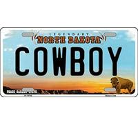 Lotusworld Plaque d'immatriculation Fantaisie Motif Cowboy du Dakota du Nord 15,2 x 30,5 cm