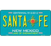 Lotusworld Plaque d'immatriculation Santa Fe, Fond Bleu Sarcelle, New Mexicic, 15,2 x 30,5 cm