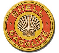 Lotusworld Plaque ronde en métal avec logo vintage « Shell Gasoline » - 30,5 x 30,5 cm