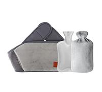 Lotvic Bouillotte En Caoutchouc, Bouillotte eau Chaude avec Housse en Peluche, Bouillotte-Ceinture 4-6 Hrs de Chaleur pour Soulager la Douleur de L'Arthrite, Maux Tête (Gris)