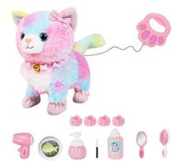 Lotvic Jouet Électronique en Peluche, Chat Interactif Qui Marche et Miaule | Animal Chat Électronique avec Laisse Télécommandée, Chats en Peluche Électroniqu, Cadeaux de Jouets pour Enfant de 3-6 Ans