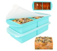 Lotvic Lot de 2 plateaux de congélation en silicone pour soupe - 1 000 ml - Avec couvercle - 2 compartiments - Permet de faire 4 portions de 2 tasses - Bac de congélation pour la préparation des repas