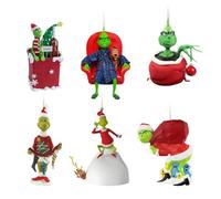 Lotvic Lot de 6 décorations de Noël Grin-ch - Décoration de sapin de Noël - Décoration de sapin de Noël - Pendentifs amusants en résine pour la maison, les vacances, les fêtes, les fêtes - Monstre aux
