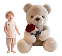 Lotvic Ours en peluche, 25 cm, avec rose, jouet décoratif, cadeau pour maman, enfants, filles, anniversaire, Saint-Valentin
