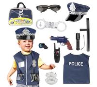 Lotvic Police Deguisement Enfant, Enfant Policier Costume Gilet avec Talkie-walkie, Sifflet, Bâton et Autres Accessoires de Police, Ensemble de Costume de Police, pour Enfant Halloween Carnaval Party