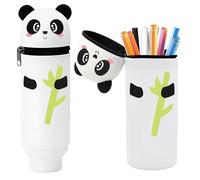 Lotvic Trousse Scolaire 2 en 1, Trousse Silicone Verticale, Trousse Panda, Trousse à Crayons en Silicone Souple Rétractable, Étui en Silicone Souple pour L'école, pour Garçons Filles