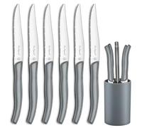 Lou Laguiole 2271GYK005K35 Sky Bloc 6 couteaux steak, Acier inoxydable/Manche couleur effet cuir Gris, 11 x 9 x 26 cm