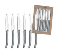 Lou Laguiole 2271GYMB02K35 Sky Coffret 6 couteaux steak, Acier inoxydable/Manche couleur effet cuir Gris, 27,5 x 20 x 3 cm