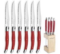Lou Laguiole - Bloc de 6 couteaux steak - Tradition - Acier inoxydable 18/0, Finition Brillante - Rouge