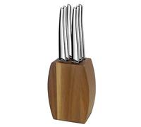 Lou Laguiole - Bloc en bois d'acacia avec 6 couteaux steak - Jet - Acier inoxydable 13 C, Finition Miroir - 9 x 5 x 12 cm - Bois