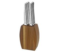 Lou Laguiole - Bloc en bois d'acacia avec 6 couteaux steak - Jet - Acier inoxydable 13 C, Finition Textil - 9 x 5 x 12 cm - Bois