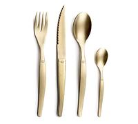 LOU LAGUIOLE Jet - Ménagère avec couverts de table pour 4 personnes, 16 couverts, Acier inoxydable 18/0, Fourchettes, Couteaux, Cuillères table et Cuillères à café - Finition PVD mat - Champagne