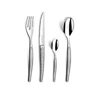LOU LAGUIOLE - Ménagère 24 couverts avec couteaux steak pour 6 personnes - Jet - Acier inoxydable 18/0, Finition Textil