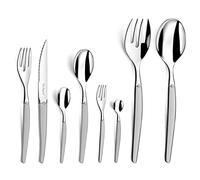 LOU LAGUIOLE - Ménagère 74 couverts de table pour 12 personnes - Jet - Acier inoxydable 18/0, Finition Sablée, Argenté